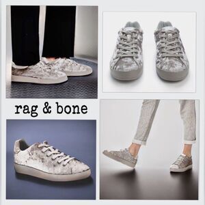 Rag & Bone Sneakers RB1 Low Top in Dove Crushed Velvet Silver Grey